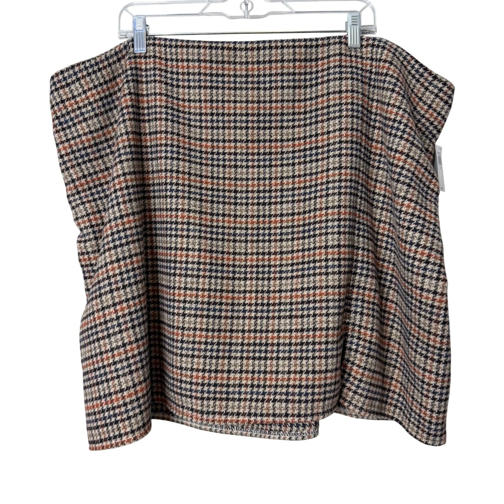 Old Navy Mini Skirt Women 3X Brown Plaid Houndstooth Lined Side Zip Slit Fall